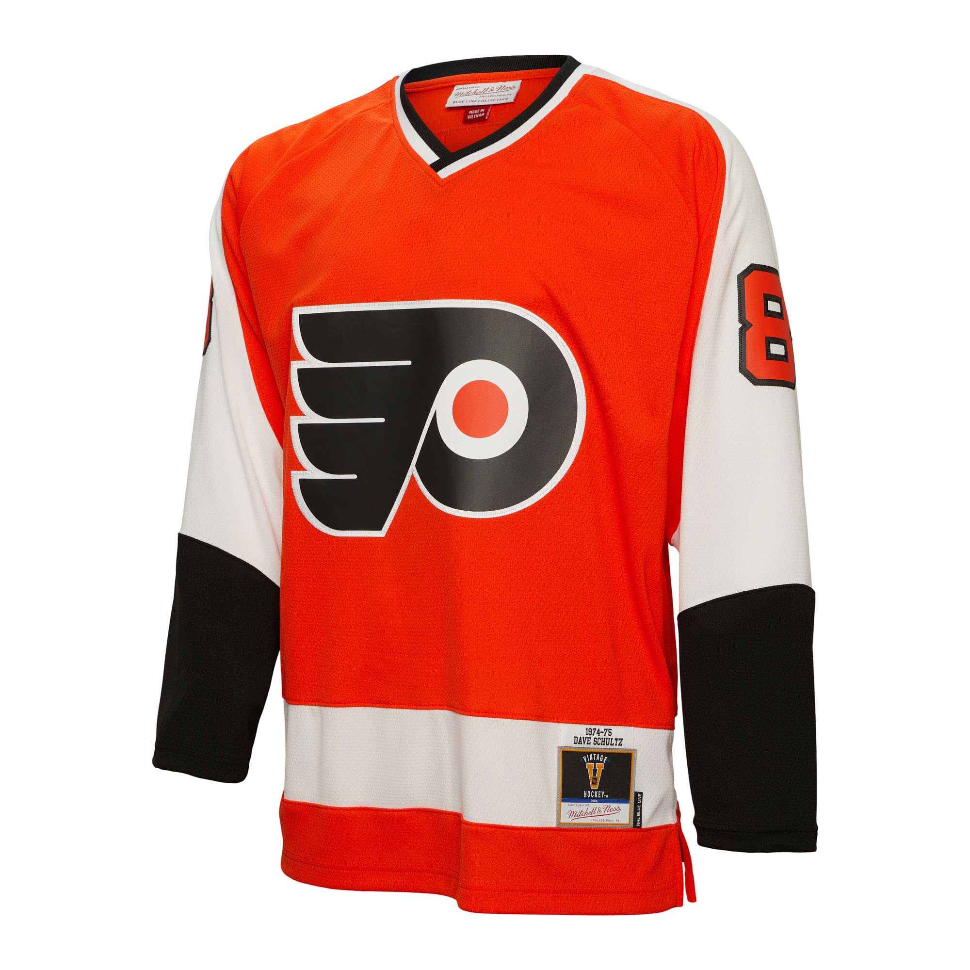 Philadelphia Flyers Dave Schultz Mitchell Ness Orange 1974/75 Blue Line Player NHL Jersey Men's