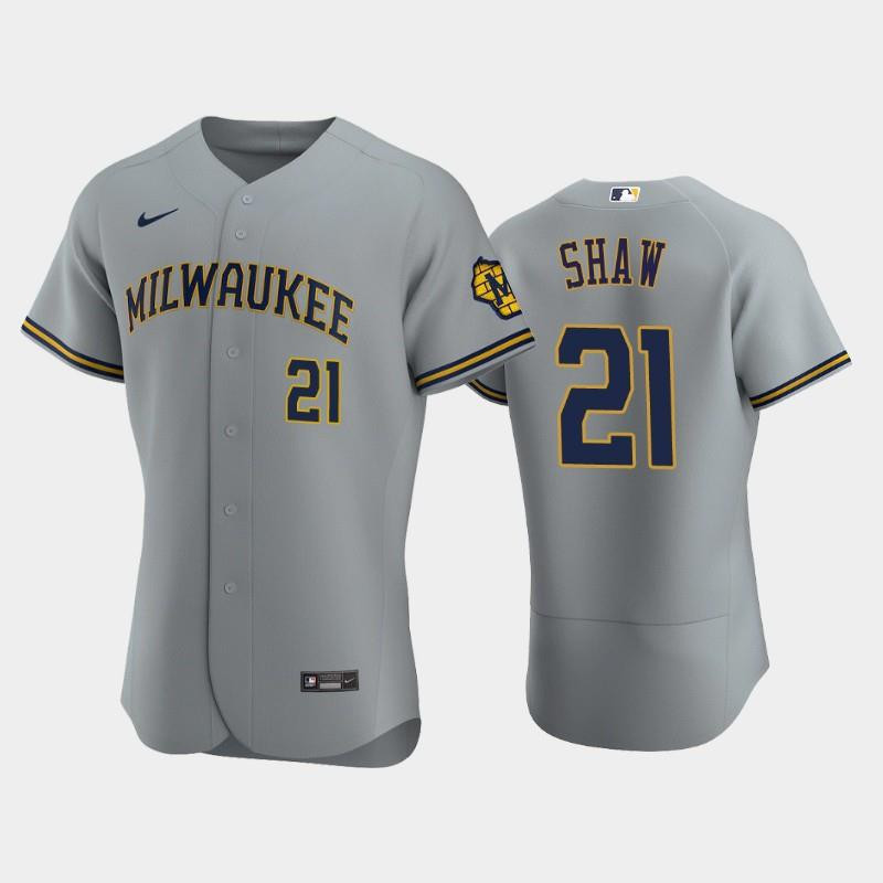 Milwaukee Brewers 21 Travis Shaw Road Team Gray MLB Jersey Men's