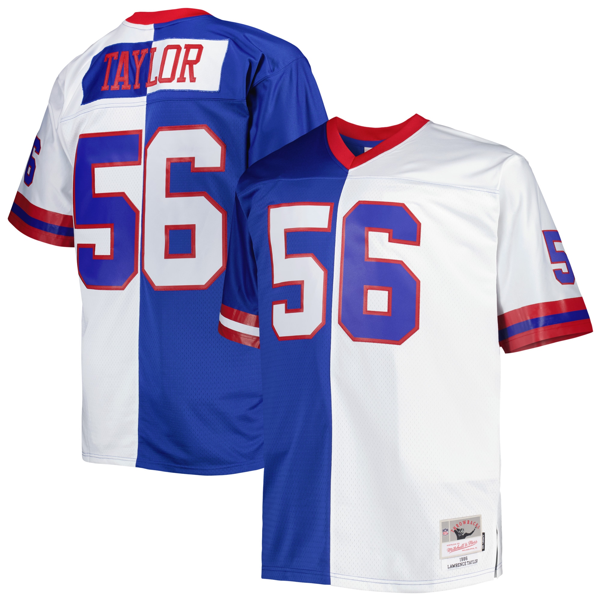 New York Giants Lawrence Taylor Mitchell Ness Royal/White Big Tall Split Legacy Retired Player NFL Jersey Men's