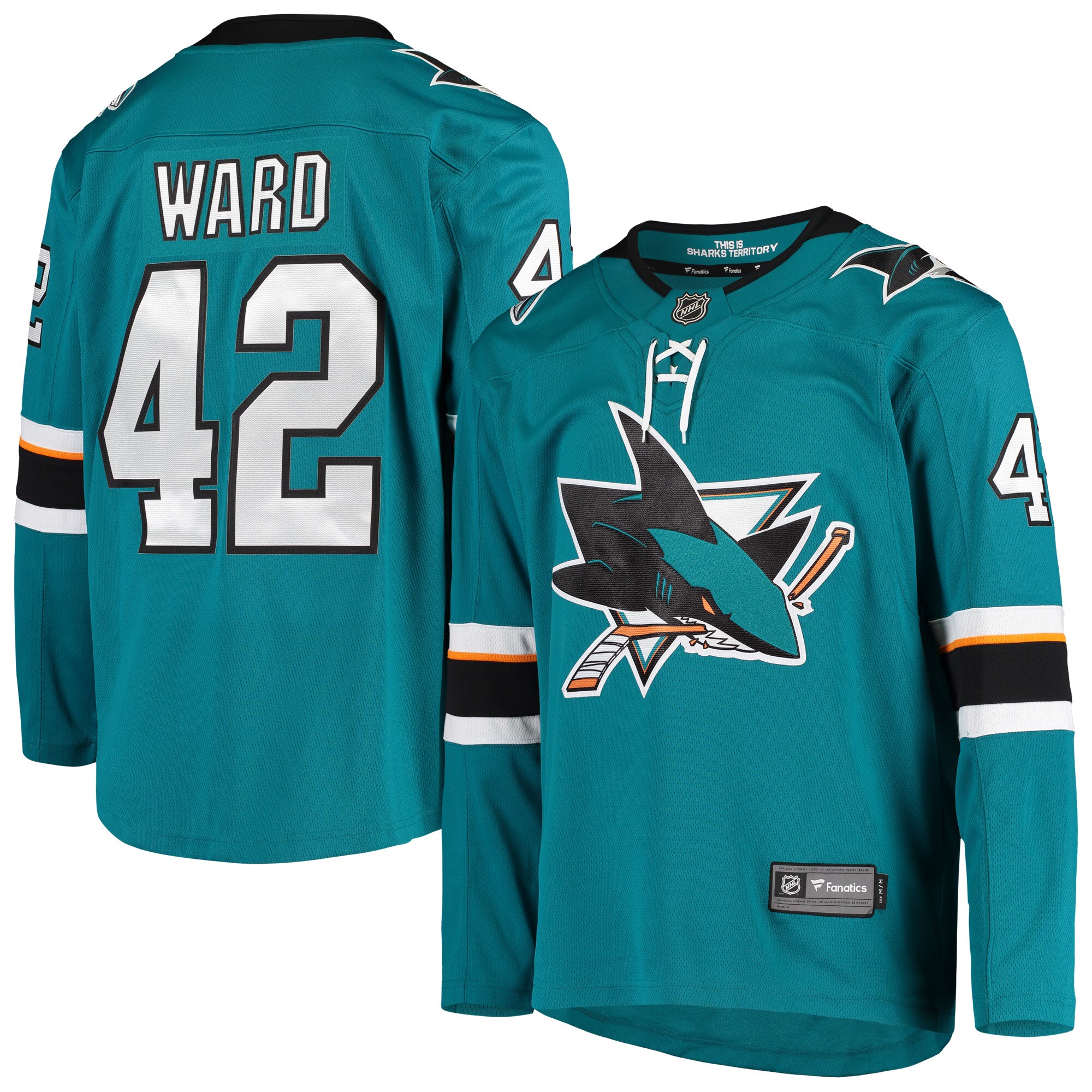 San Jose Sharks Joel Ward Teal Breakaway Home Player NHL Jersey Men's