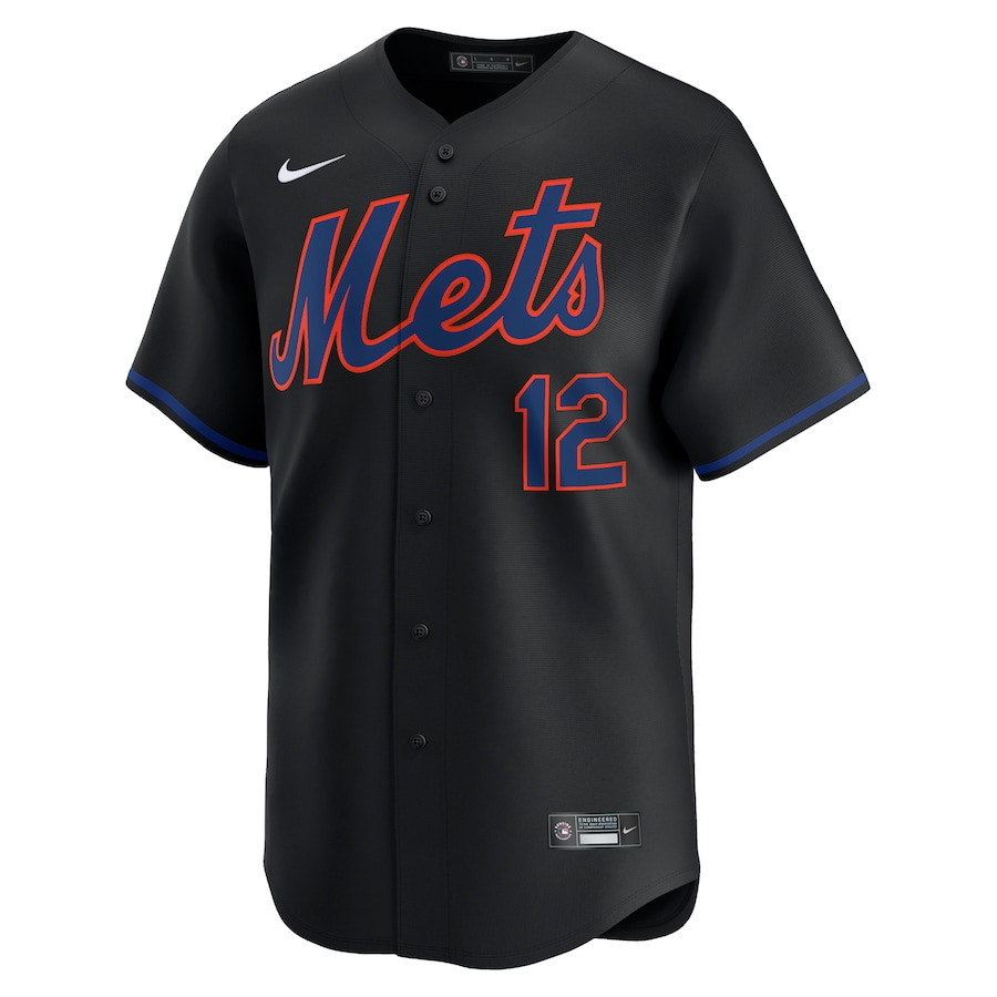 Francisco Lindor 12 New York Mets Alternate Limited Black MLB Jersey Men's