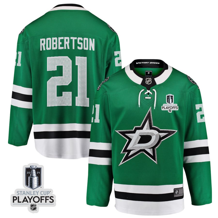 Jason Robertson 21 Dallas Stars 2024 Playoffs Patch Home Green NHL Jersey Men's