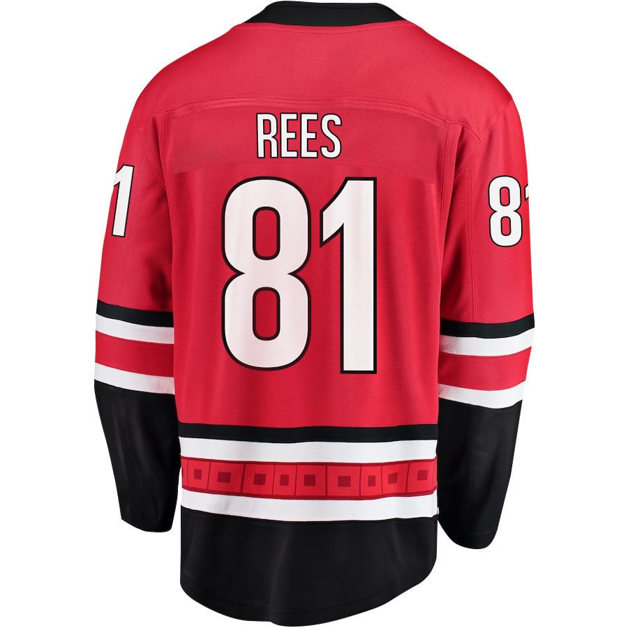 Jamieson Rees 81 Carolina Hurricanes Stanley Cup 2023 Playoffs Patch Home Breakaway Red NHL Jersey Men's