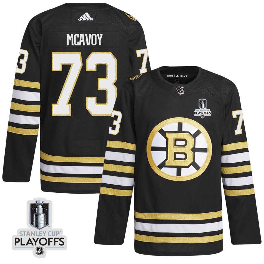 Charlie McAvoy 73 Boston Bruins 2024 Playoffs Patch Home Black NHL Jersey Men's