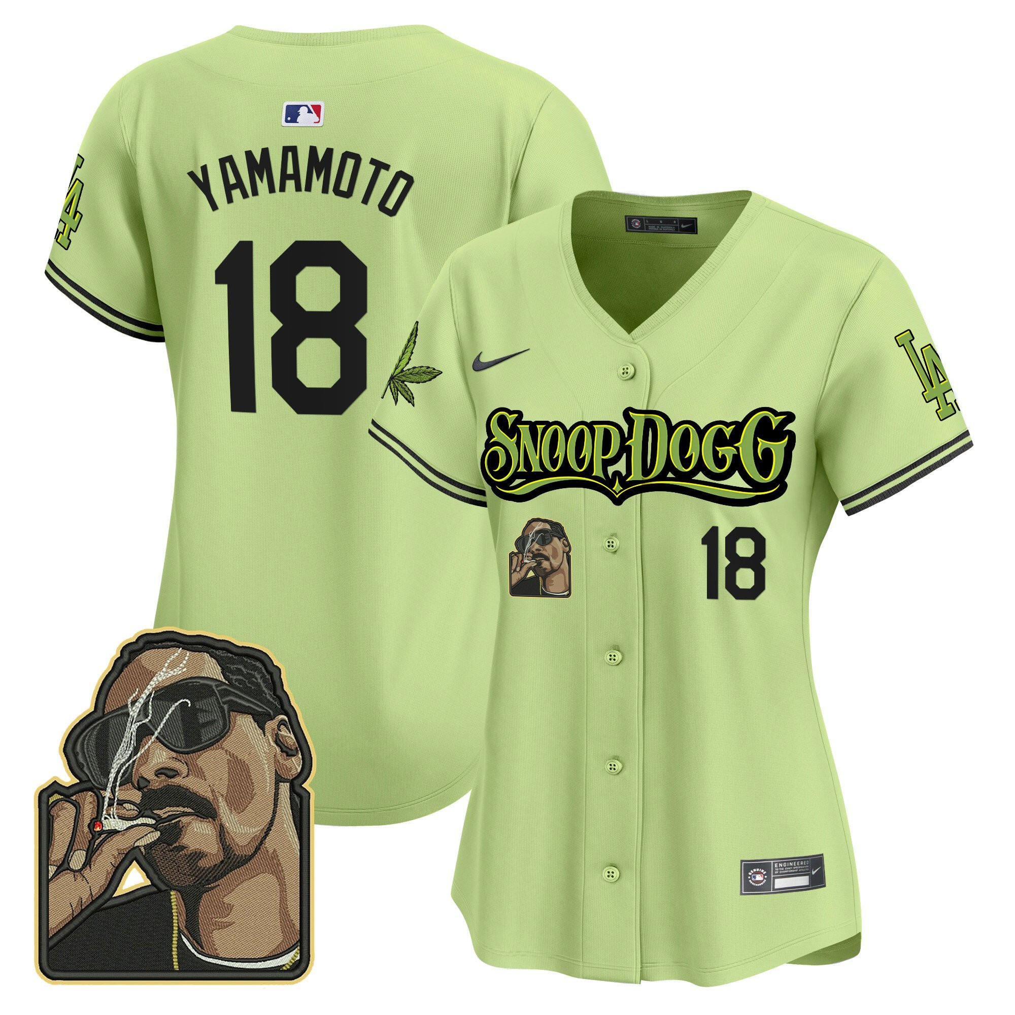 Yoshinobu Yamamoto 18 Los Angeles Dodgers Snoop Dogg Light Green MLB Jersey Women's