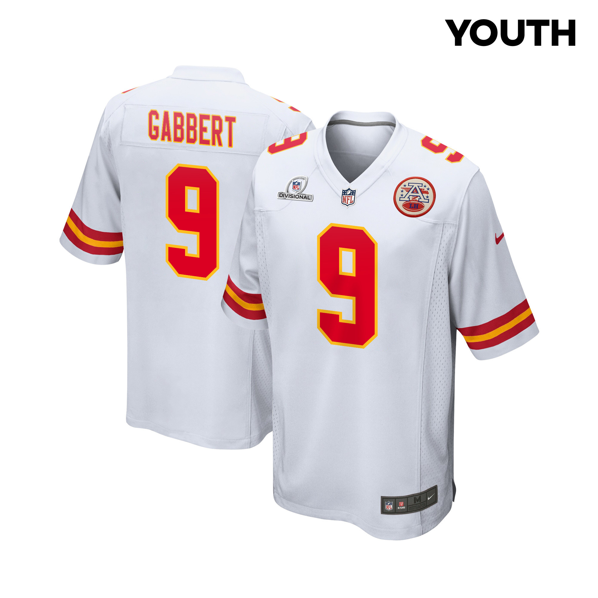 Blaine Gabbert 9 Kansas City Chiefs Super Bowl LVIII Patch Game White NFL Jersey Youth