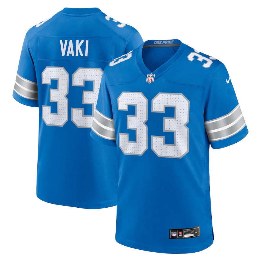Sione Vaki 33 Detroit Lions Team Game Blue NFL Jersey Men's