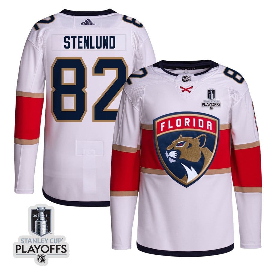 Kevin Stenlund 82 Florida Panthers 2024 Playoffs Patch Away Custom White NHL Jersey Men's