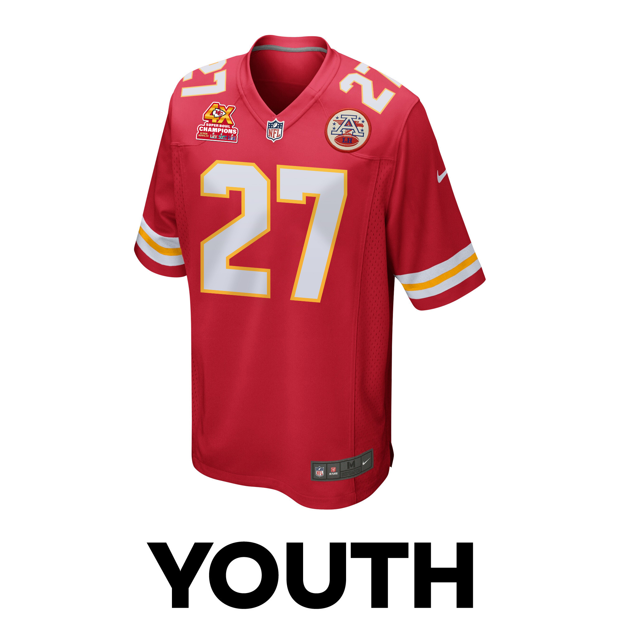 Chamarri Conner 27 Kansas City Chiefs Super Bowl LVIII Champions 4X Game Red NFL Jersey Youth