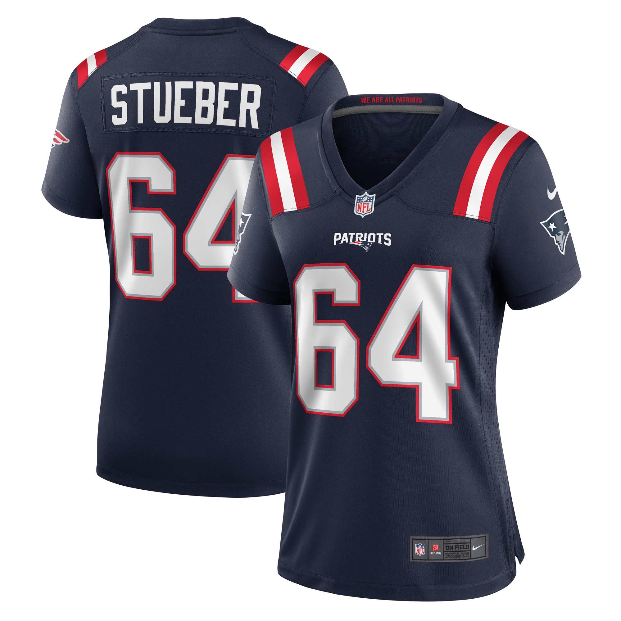 New England Patriots Andrew Stueber Navy Game Player NFL Jersey Women's