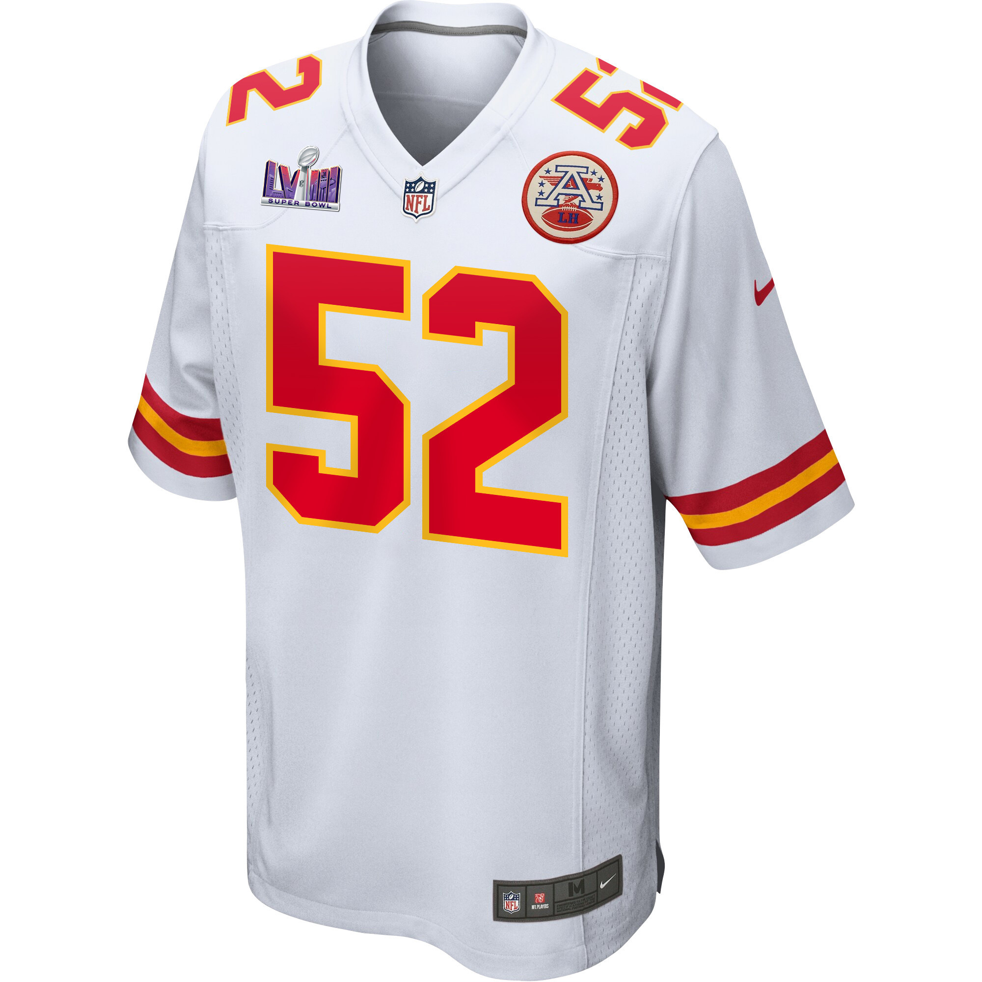 Creed Humphrey 52 Kansas City Chiefs Super Bowl LVIII Patch Game White NFL Jersey Men's