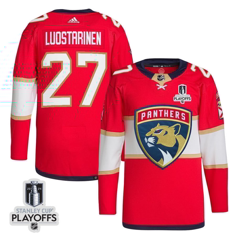 Eetu Luostarinen 27 Florida Panthers 2024 Playoffs Patch Home Red NHL Jersey Men's