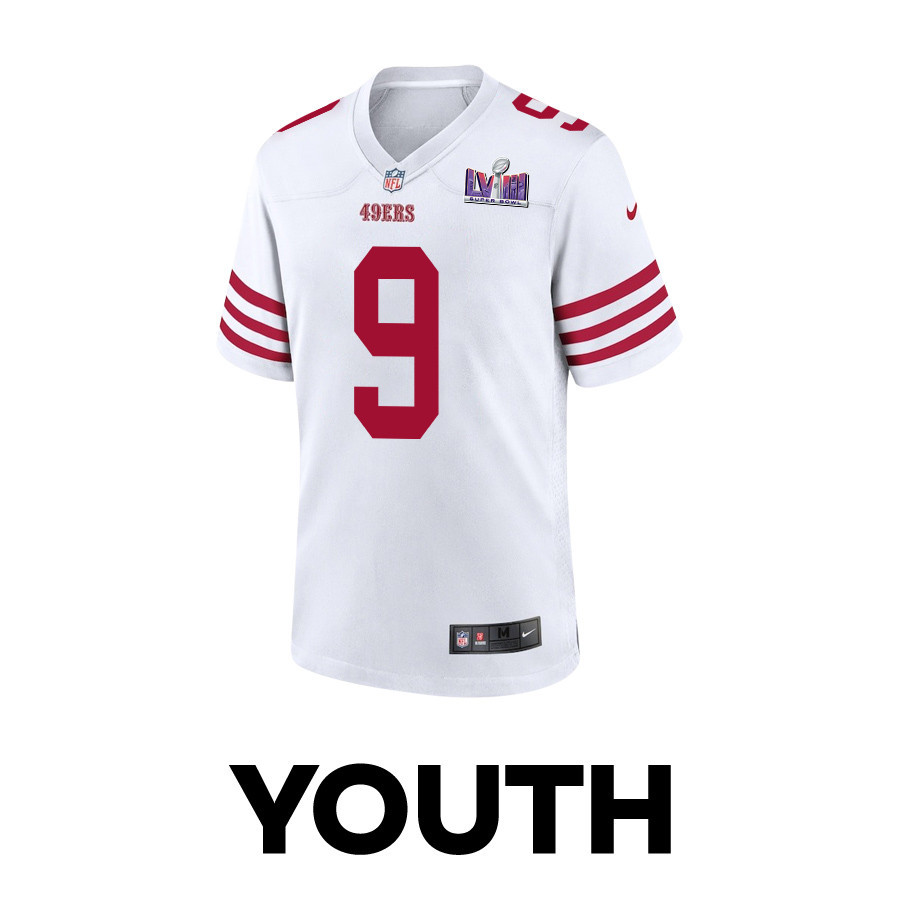 Brayden Willis 9 San Francisco 49ers Super Bowl LVIII Patch Game White NFL Jersey Youth