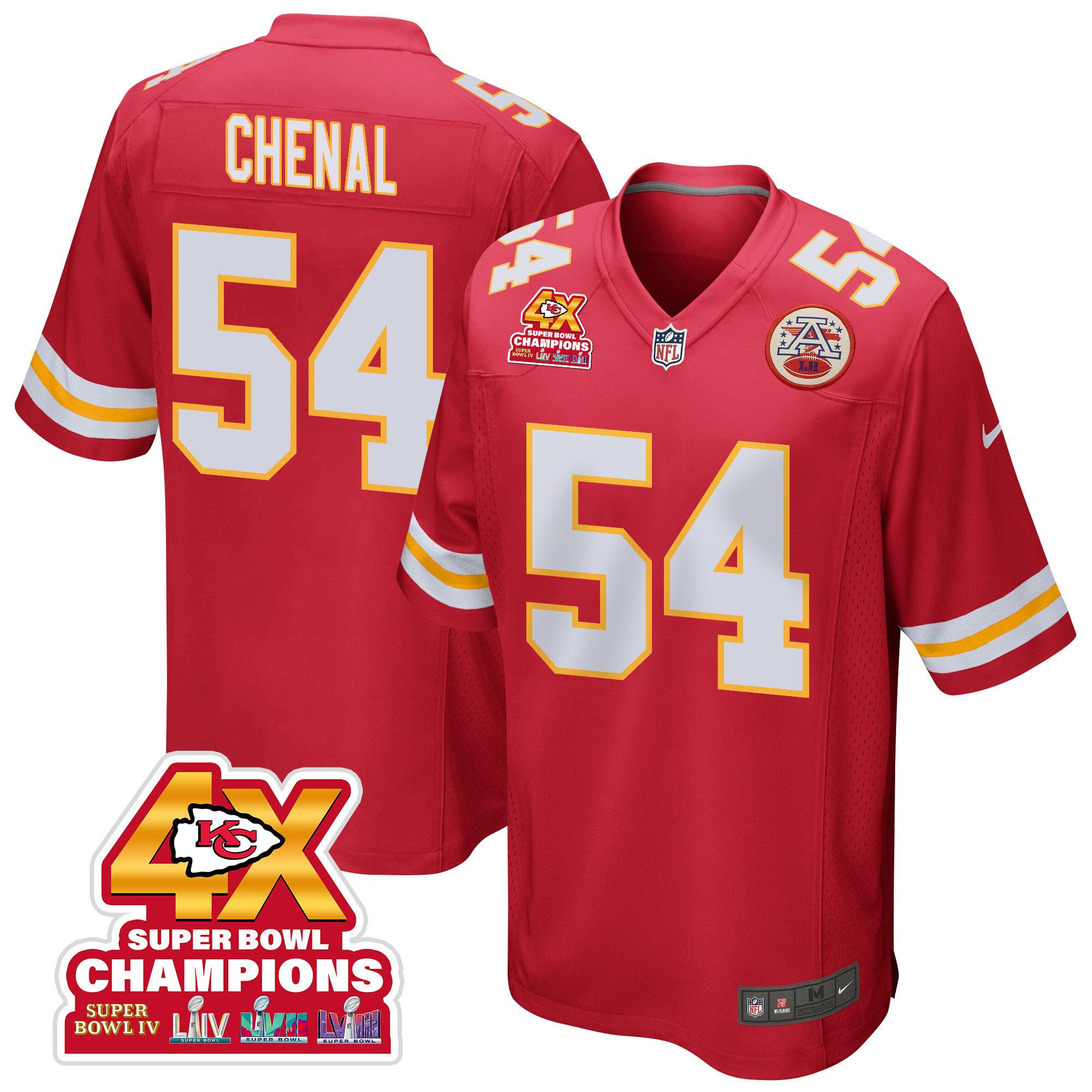 Leo Chenal 54 Kansas City Chiefs Super Bowl LVIII Champions 4X Game Red NFL Jersey Men's