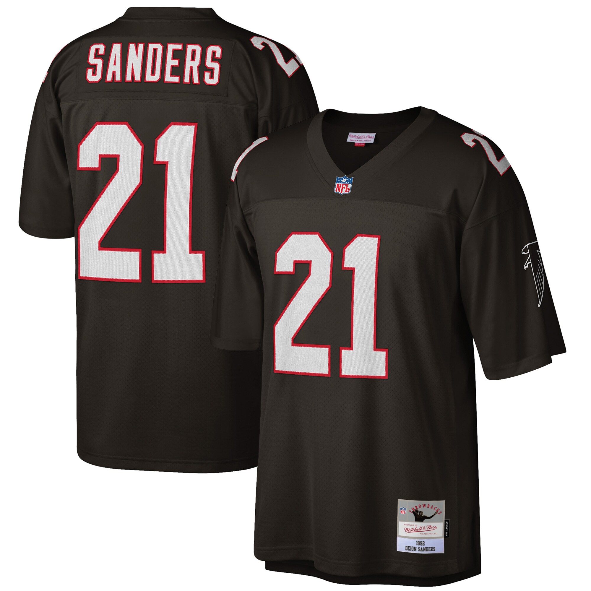 Atlanta Falcons Deion Sanders Mitchell Ness Black Big Tall 1992 Retired Player NFL Jersey Men's