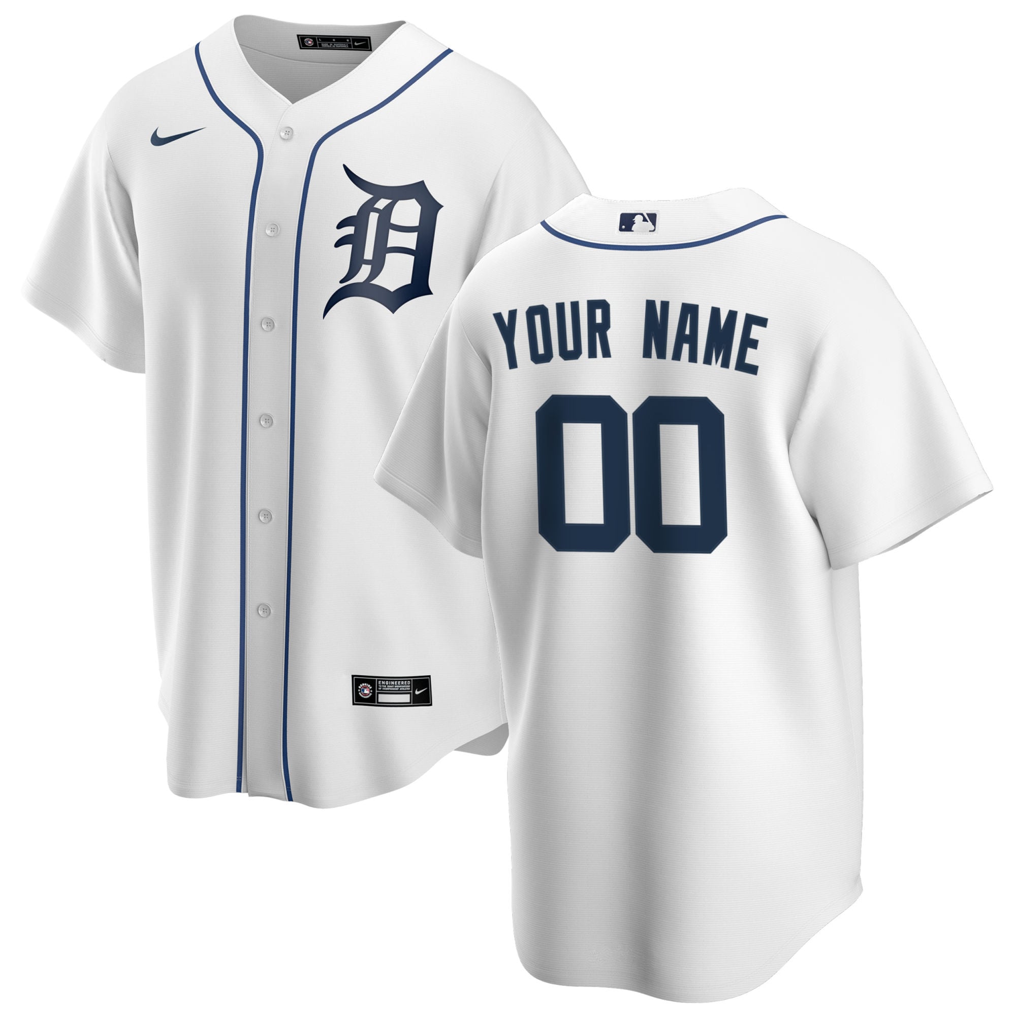 Detroit Tigers White Home Custom MLB Jersey Men's