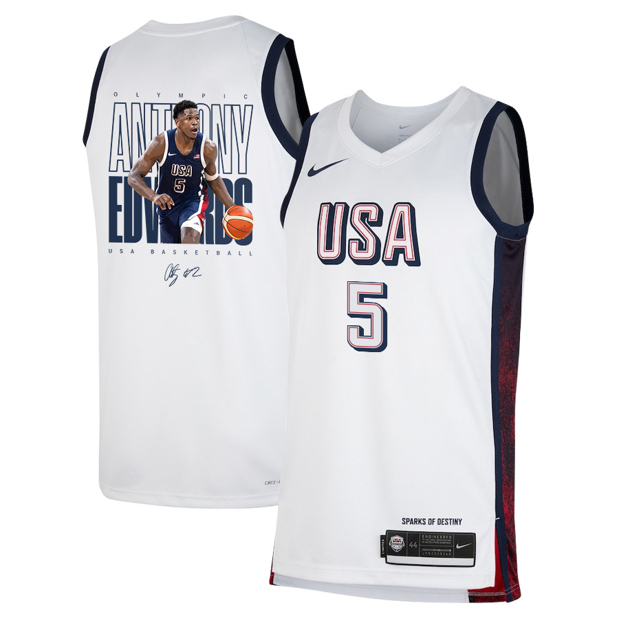 Anthony Edwards 5 Ant-Man USA Unisex 2024 Swingman Player White NBA Jersey Unisex