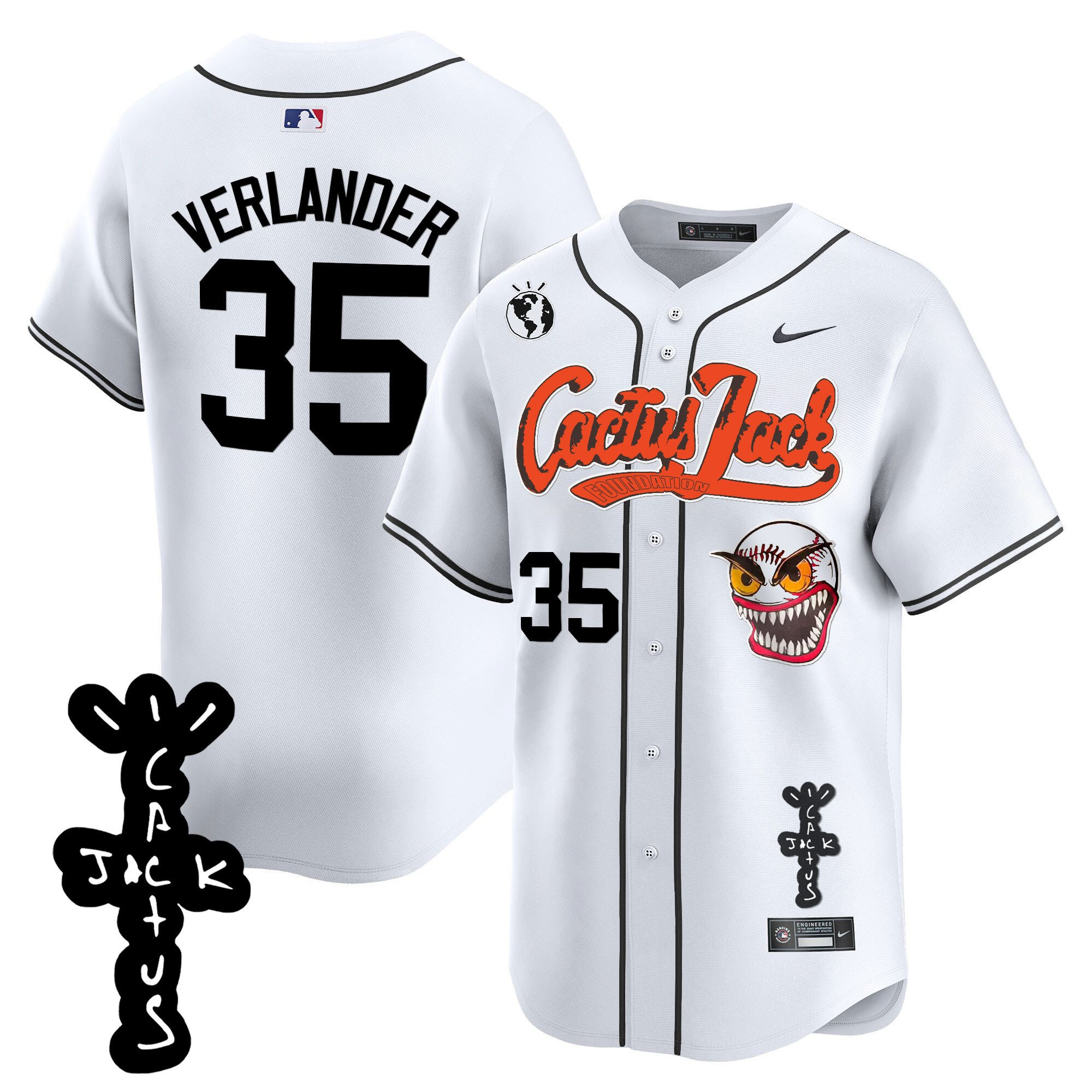 Justin Verlander 35 Houston Astros Cactus Jack Patch V2 White MLB Jersey Men's