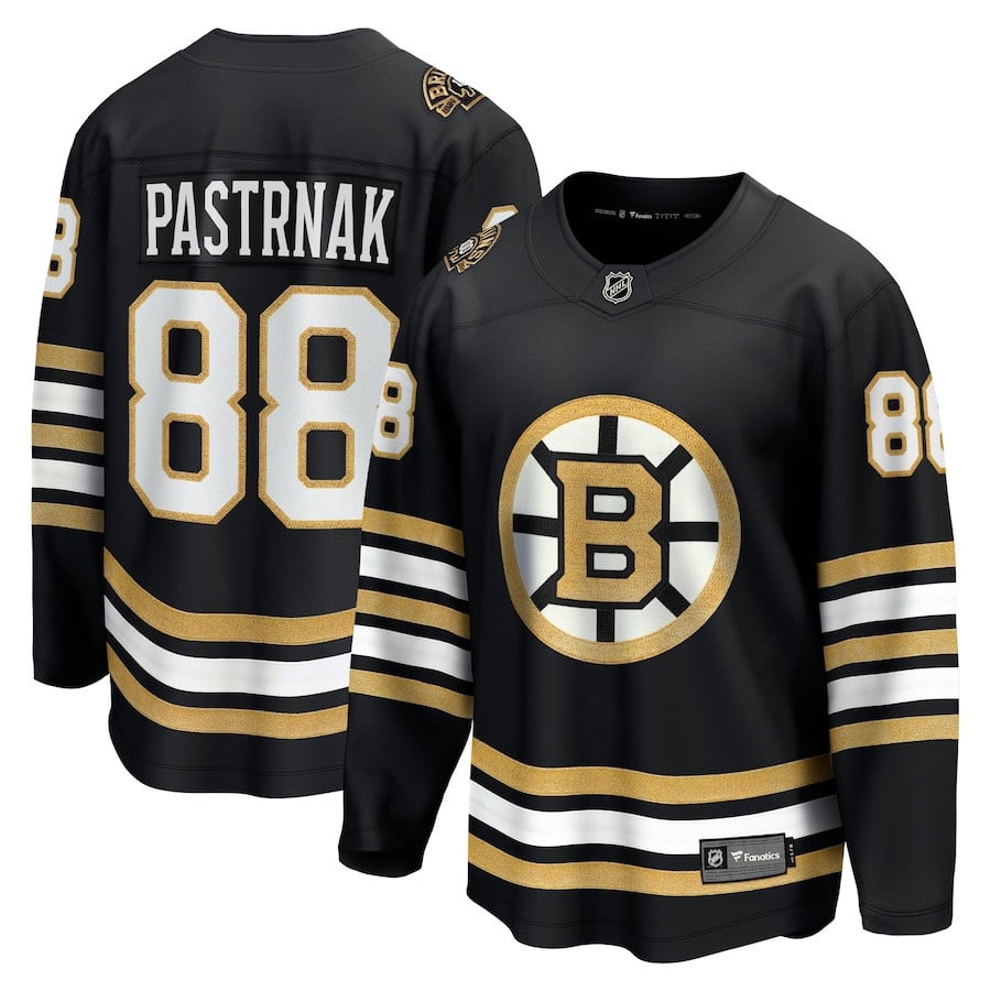 David Pastrnak 88 Boston Bruins 100th Anniversary Breakaway Black NHL Jersey Men's