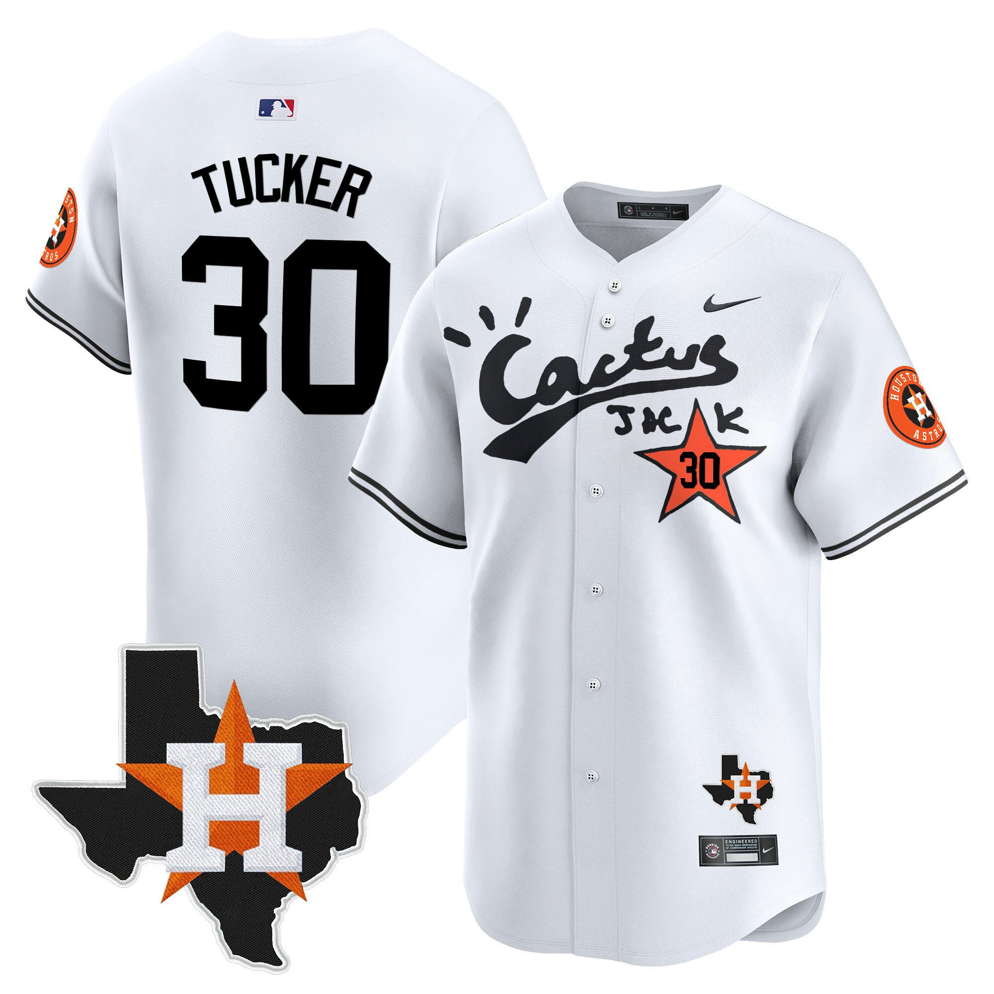 Kyle Tucker 30 Houston Astros Cactus Jack Houston Patch Limited White MLB Jersey Men's