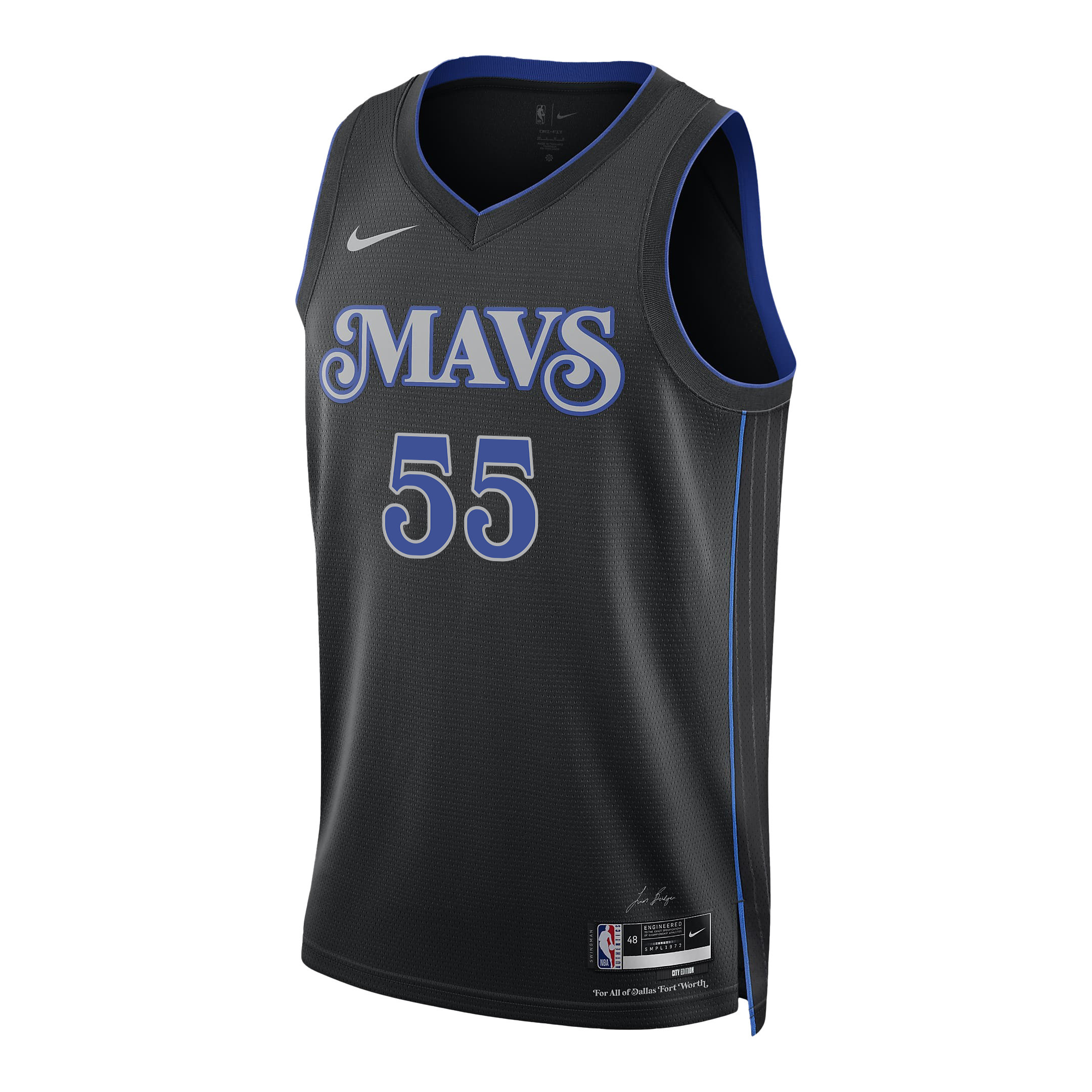 Derrick Jones Jr. 55 Dallas Mavericks 2024 FINALS PATCH Swingman City Edition Black NBA Jersey Men's