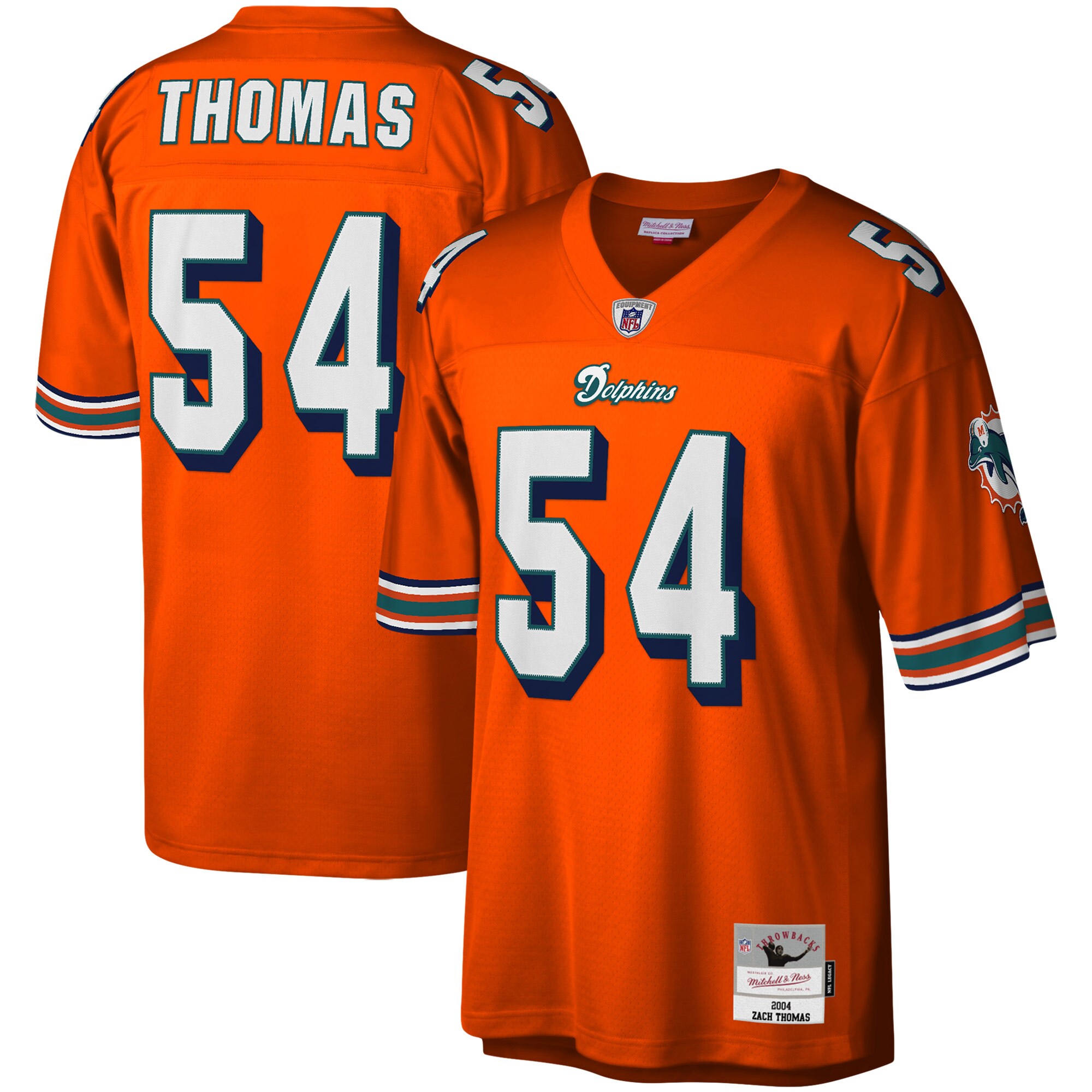 Miami Dolphins Zach Thomas Mitchell Ness Orange Legacy NFL Jersey Men's