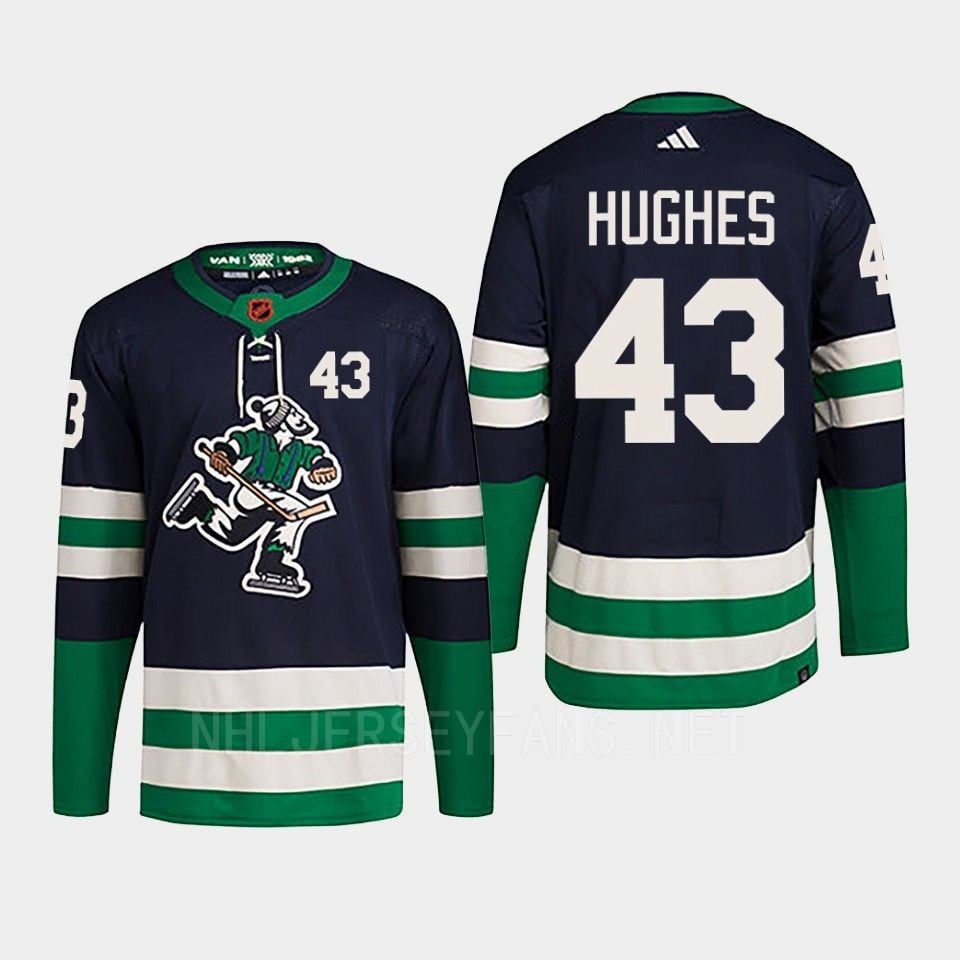 Quinn Hughes 43 Reverse Retro 2.0 2022 Vancouver Canucks Navy Primegreen NHL Jersey Men's