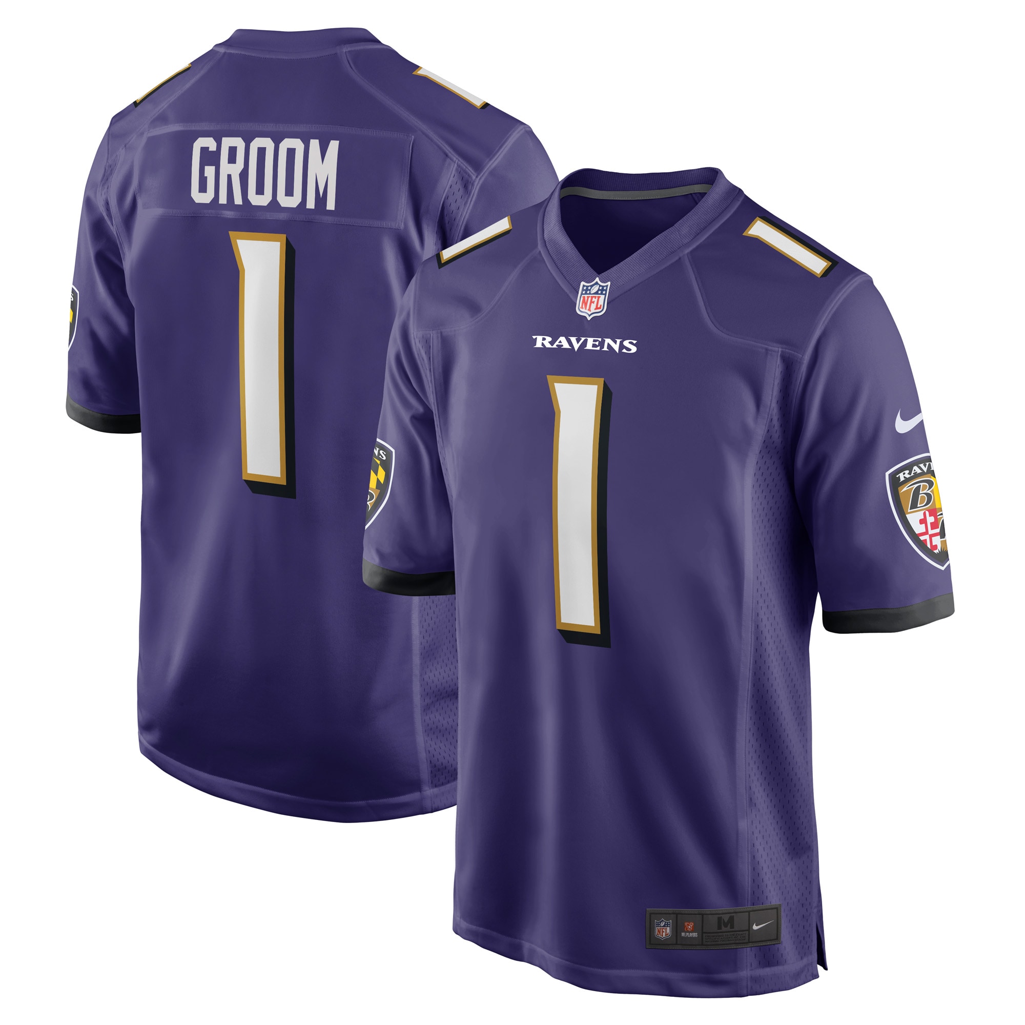 Baltimore Ravens Number 1 Groom Purple Game NFL Jersey Men's