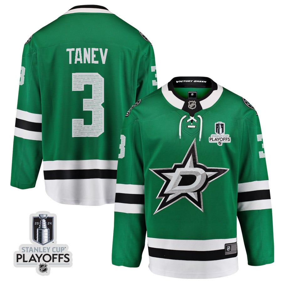 Chris Tanev 3 Dallas Stars 2024 Playoffs Patch Home Green NHL Jersey Men's