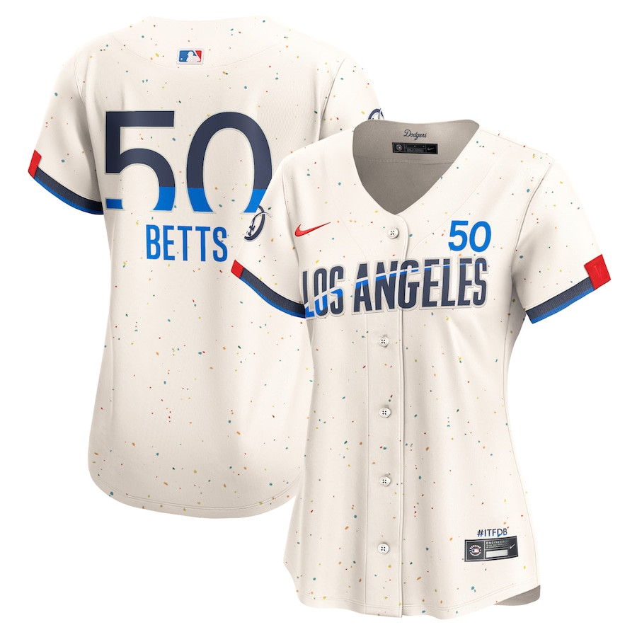 Mookie Betts 50 Los Angeles Dodgers 2024 City Connect Limited Cream MLB Jersey Women's