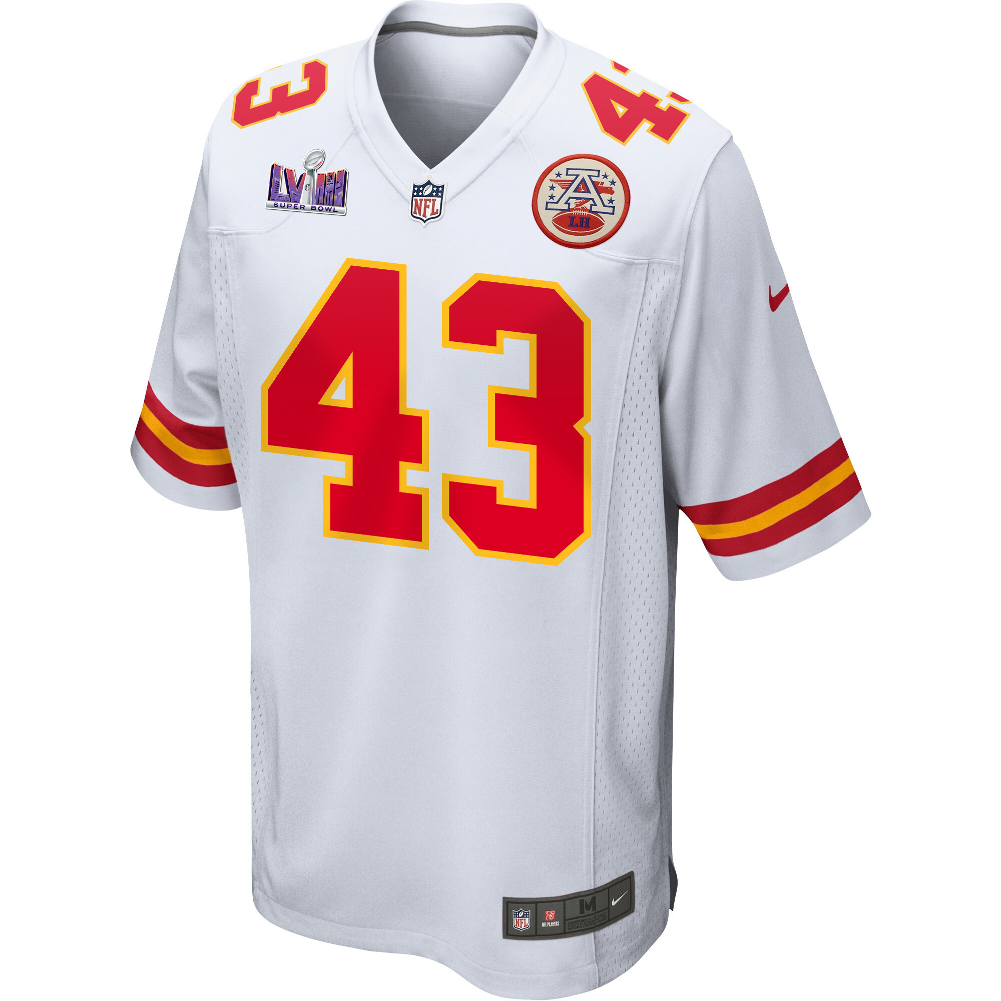 Jack Cochrane 43 Kansas City Chiefs Super Bowl LVIII Patch Game White NFL Jersey Men's