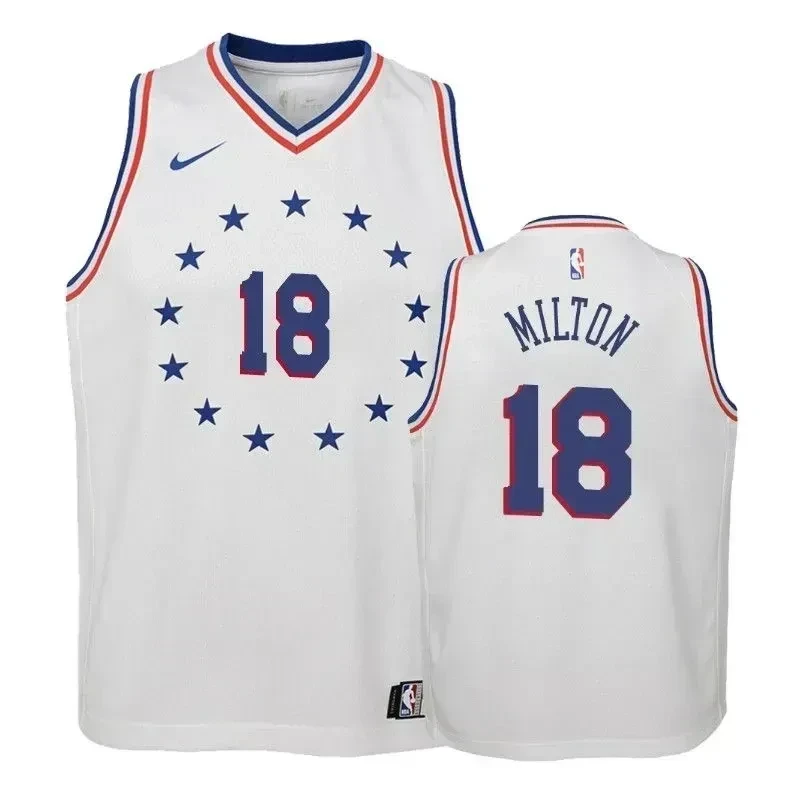 76ers Shake Milton 18 2018-19 Earne White NBA Jersey Youth