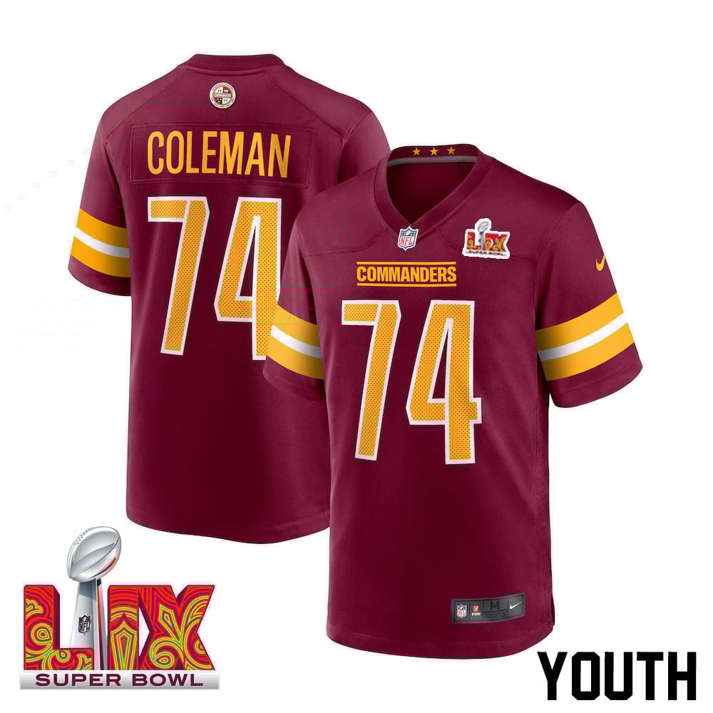 Brandon Coleman #74 Washington Commanders Super Bowl LIX Burgundy NFL Jersey Youth