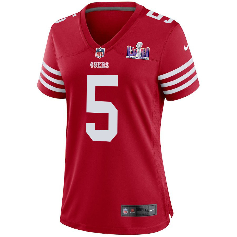 Randy Gregory 5 San Francisco 49ers Super Bowl LVIII Patch Game Scarlet NFL Jersey Women's