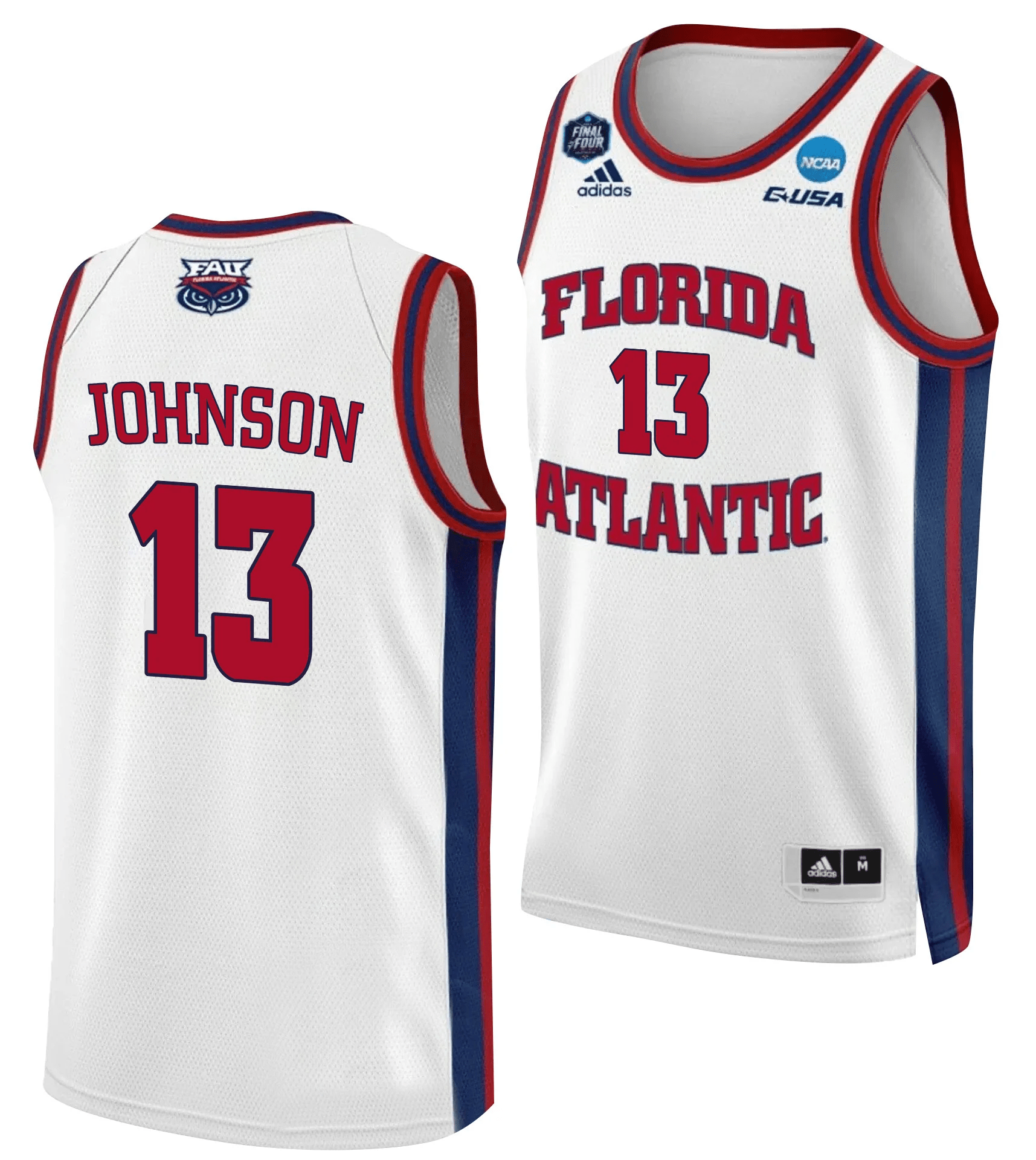Jack Johnson 13 FAU Owls 2023 Final Four White NCAA Jersey Men's