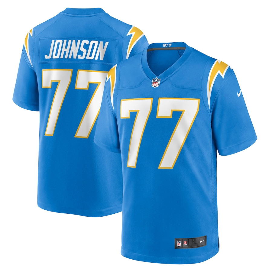 Zion Johnson 77 Los Angeles Chargers Game Powder Blue NFL Jersey Men's