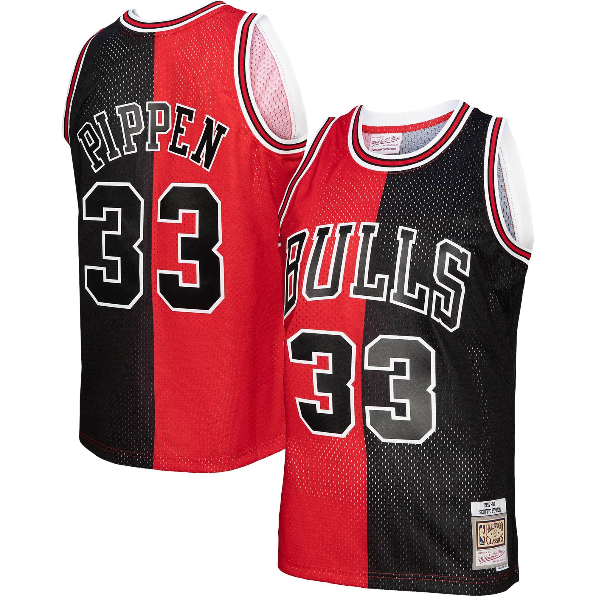Mitchell Ness Scottie Pippen Red/Black Chicago Bulls Hardwood Classics 1997/98 Split Swingman NBA Jersey Men's