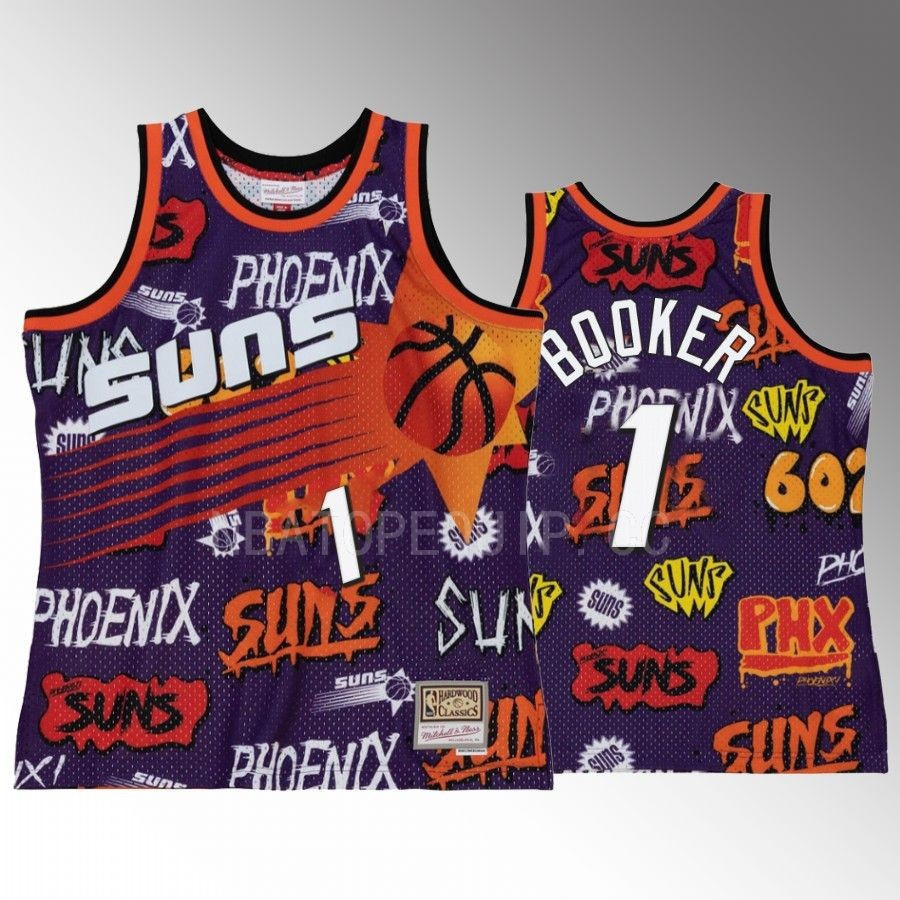 Phoenix Suns Devin Booker 1 Purple Slap Sticker HWC Swingman NBA Jersey Men's