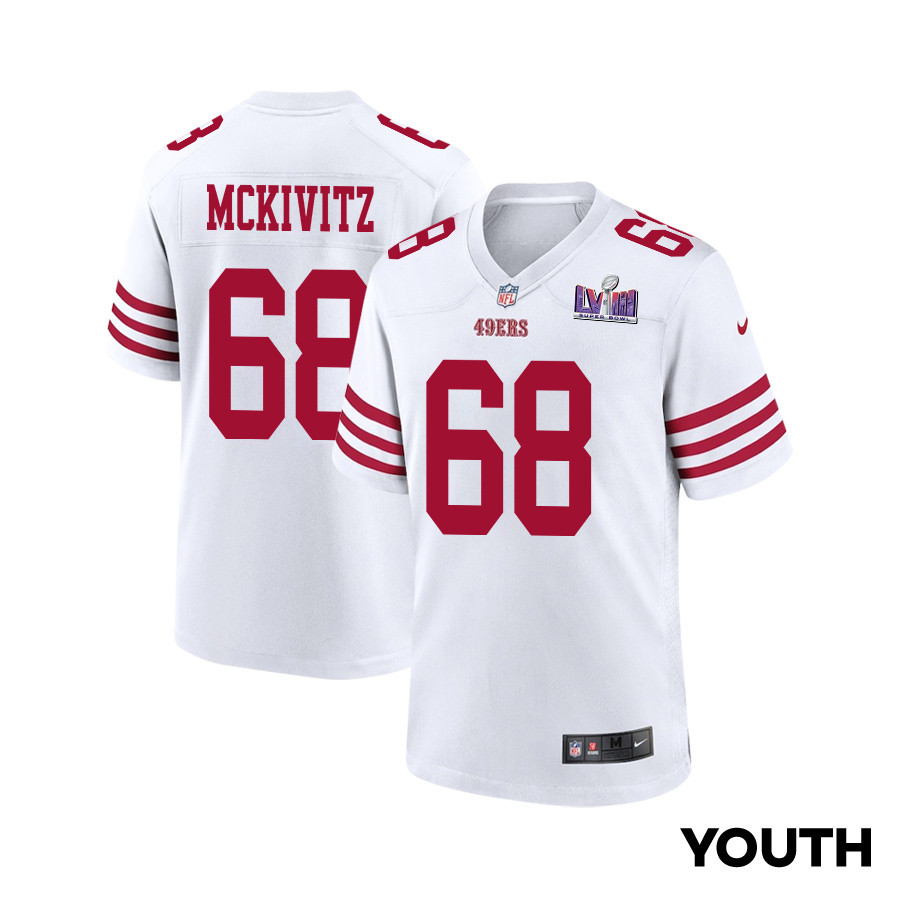 Colton McKivitz 68 San Francisco 49ers Super Bowl LVIII Patch Game White NFL Jersey Youth