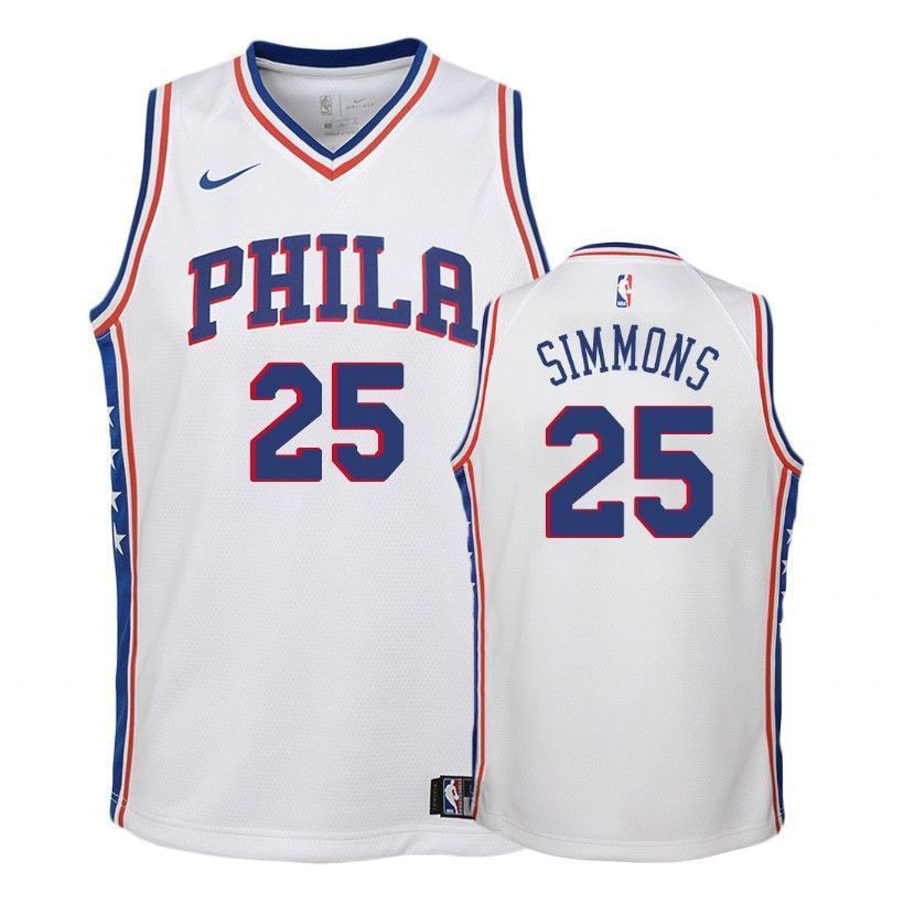 76ers Ben Simmons 25 Associatio White NBA Jersey Youth
