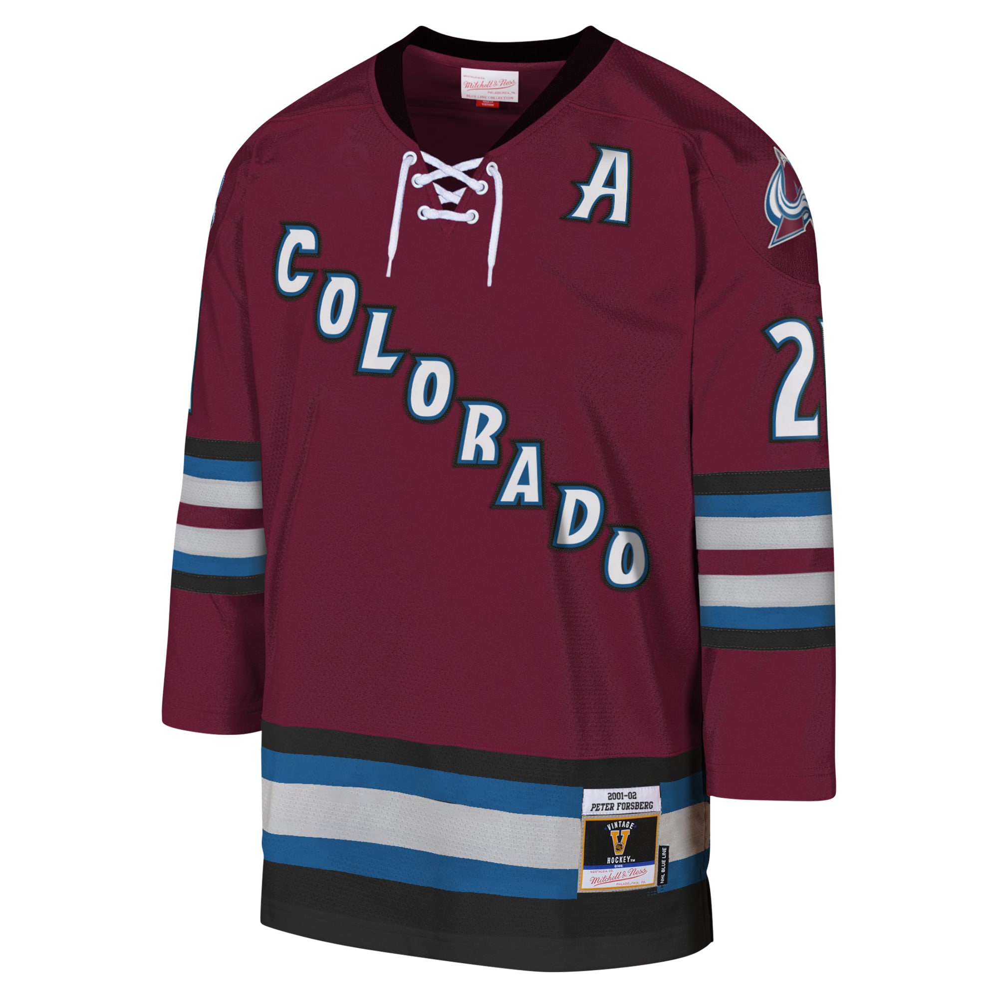 Colorado Avalanche Peter Forsberg Mitchell Ness Burgundy 2001-02 Blue Line Player NHL Jersey Youth