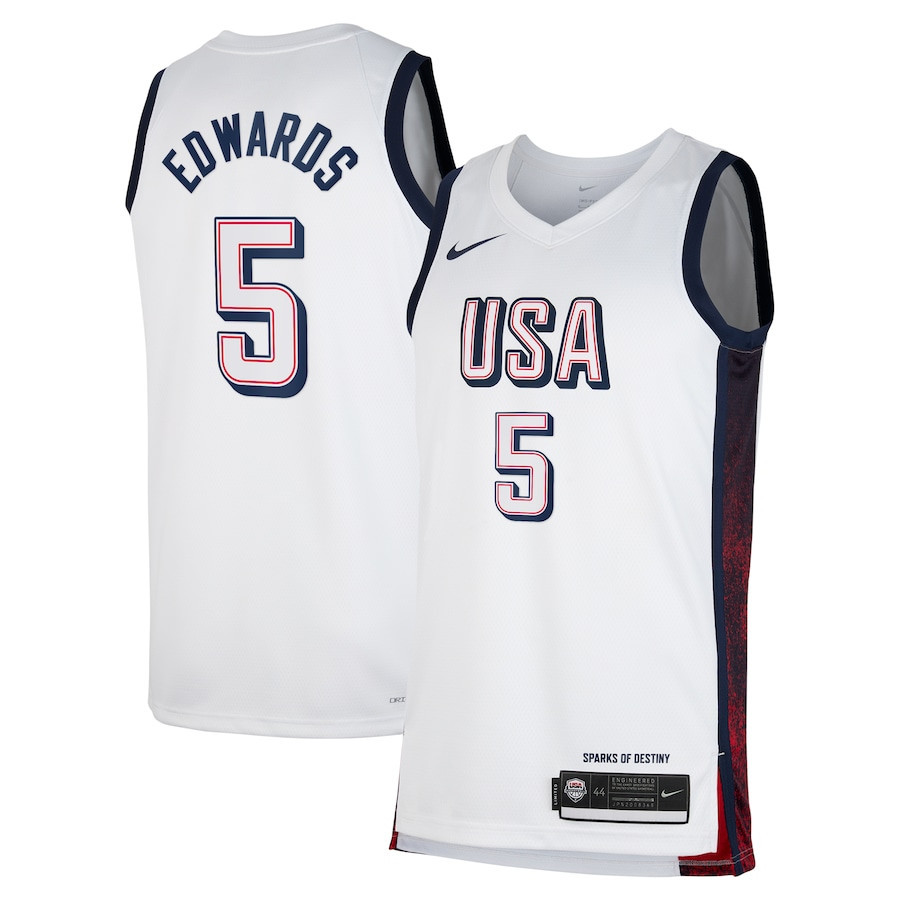 Anthony Edwards 5 USA Unisex 2024 Swingman Player White NBA Jersey Unisex