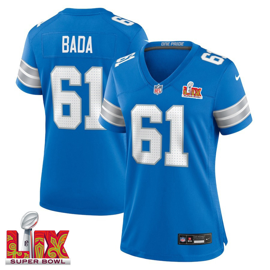 David Bada #61 Detroit Lions Super Bowl LIX Blue NFL Jersey Women's