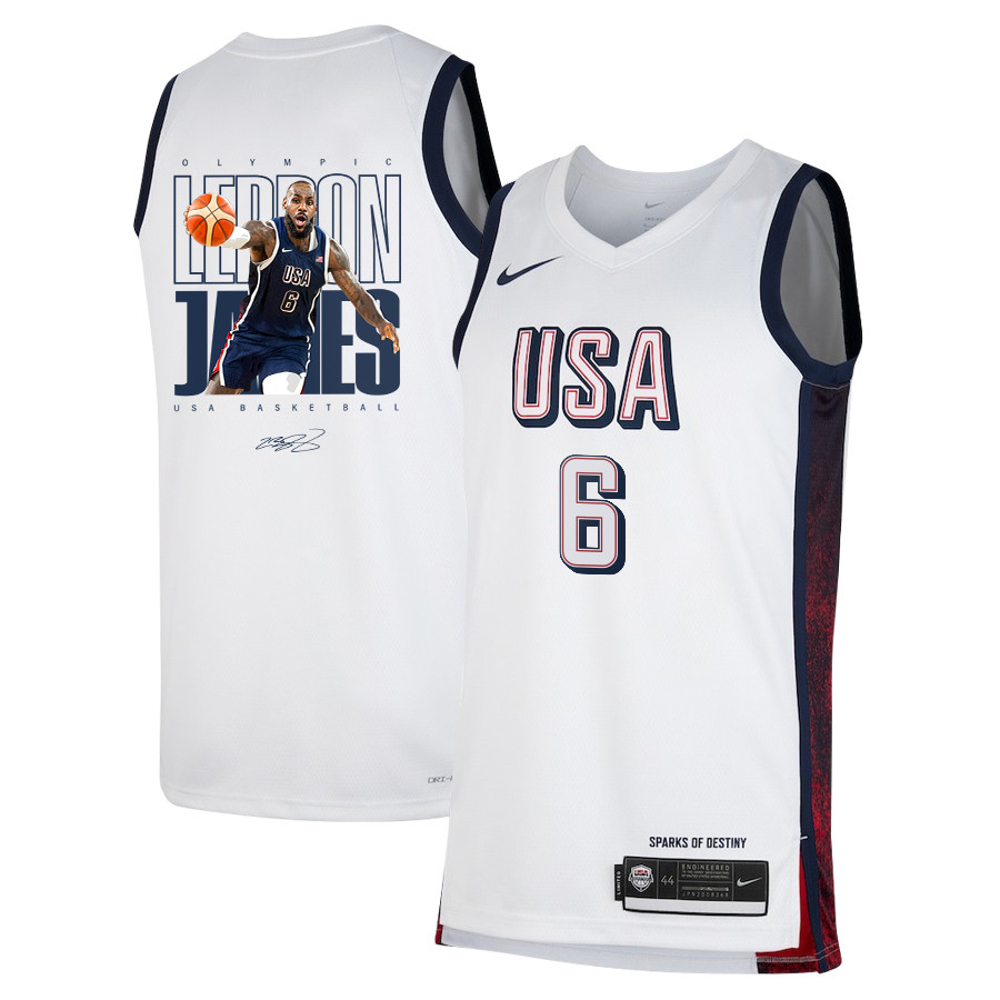LeBron James 6 King James USA Unisex 2024 Swingman Player White NBA Jersey Unisex