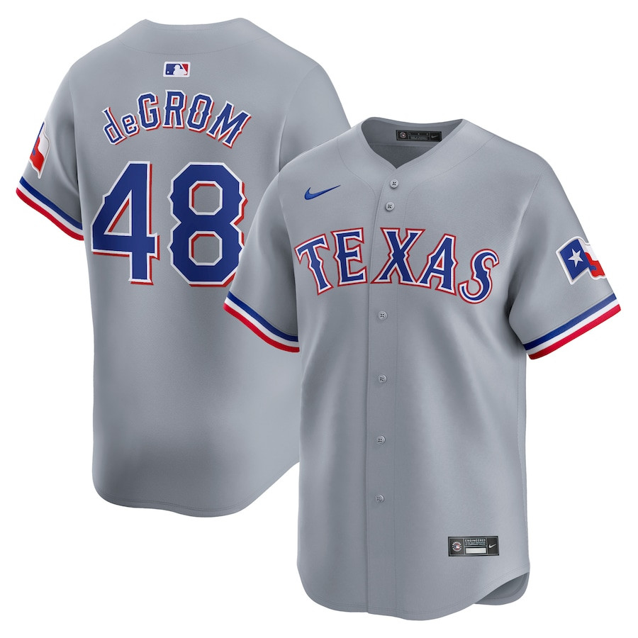 Jacob deGrom 48 Texas Rangers Away Limited Player Gray MLB Jersey Men's