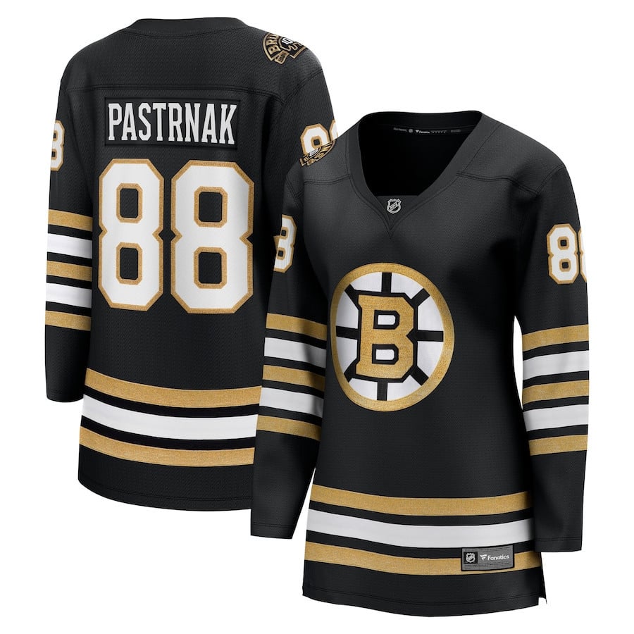 David Pastrnak 88 Boston Bruins 100th Anniversary Breakaway Women, Black NHL Jersey Women's