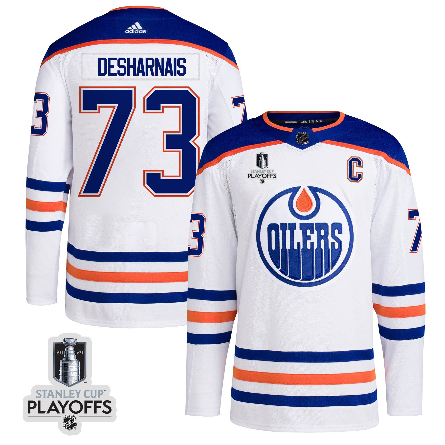 Vincent Desharnais 73 Edmonton Oilers 2024 Playoffs Patch Away White NHL Jersey Men's