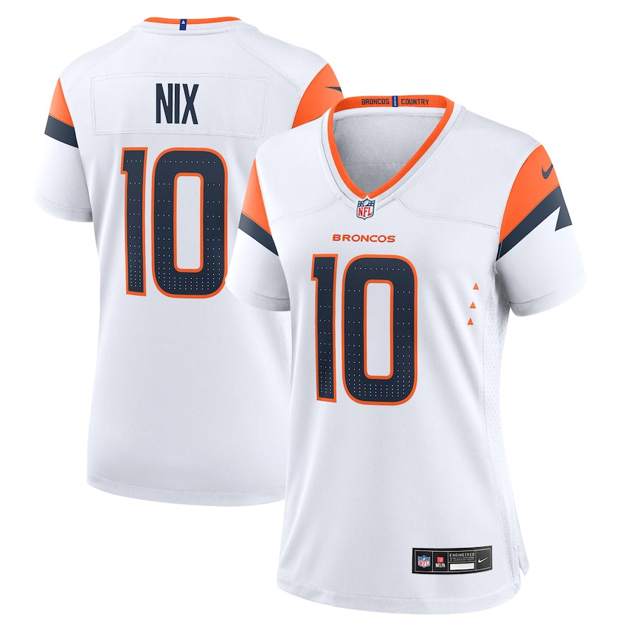 Bo Nix 10 Denver Broncos Game White NFL Jersey Women's