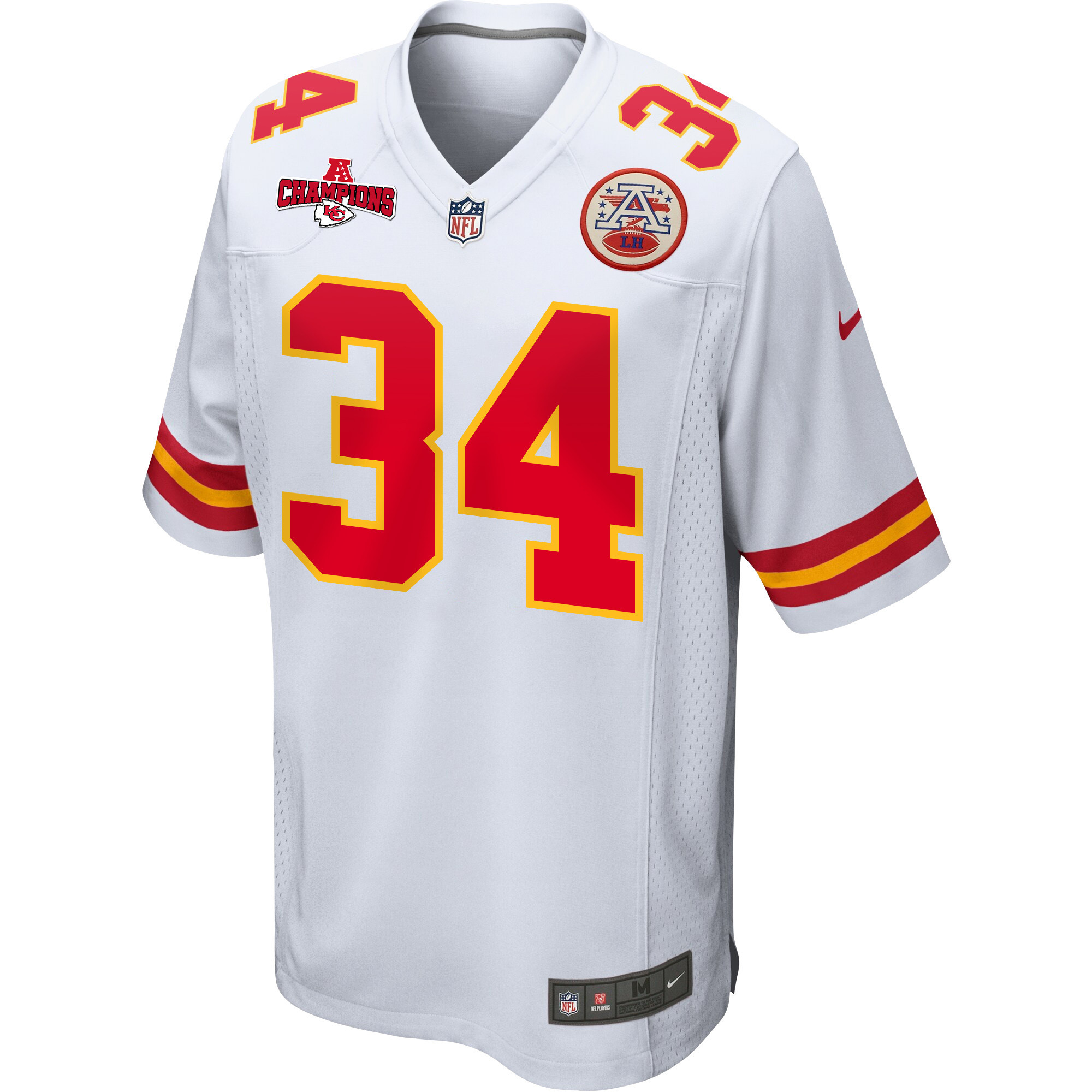 Deneric Prince 34 Kansas City Chiefs AFC Champions Patch Game White NFL Jersey Men's