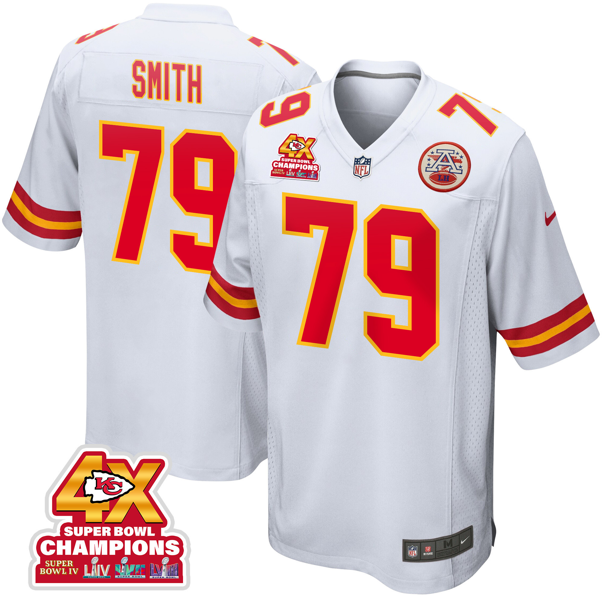 Donovan Smith 79 Kansas City Chiefs Super Bowl LVIII Champions 4X Game White NFL Jersey Men's